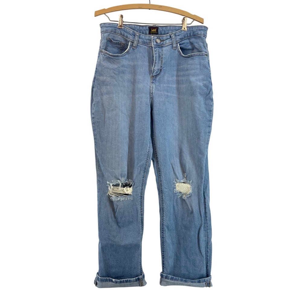 Distressed Lee Jeans Womens 12 Medium Wash Distressed Straight Leg‎ Denim